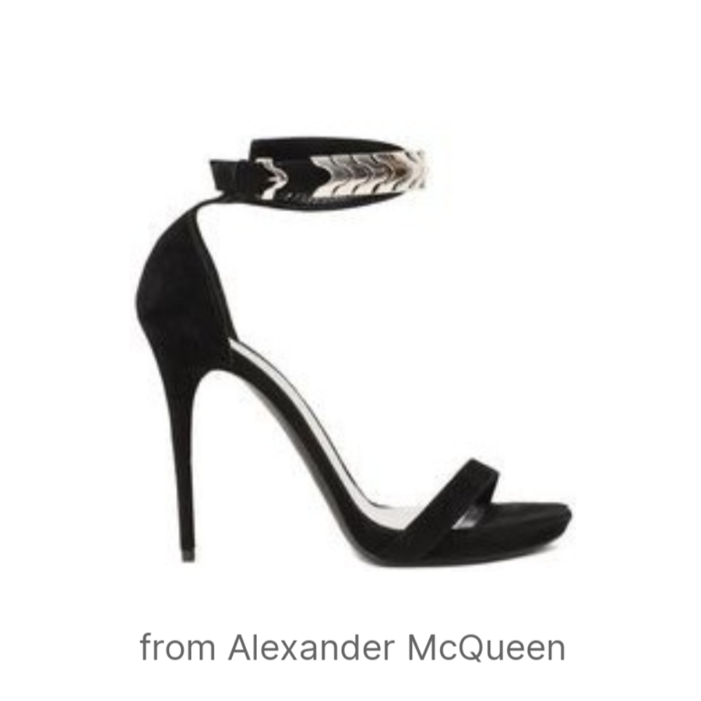 🔥NWT Alexander McQueen metal snake black suede ankle strap sandals sz40